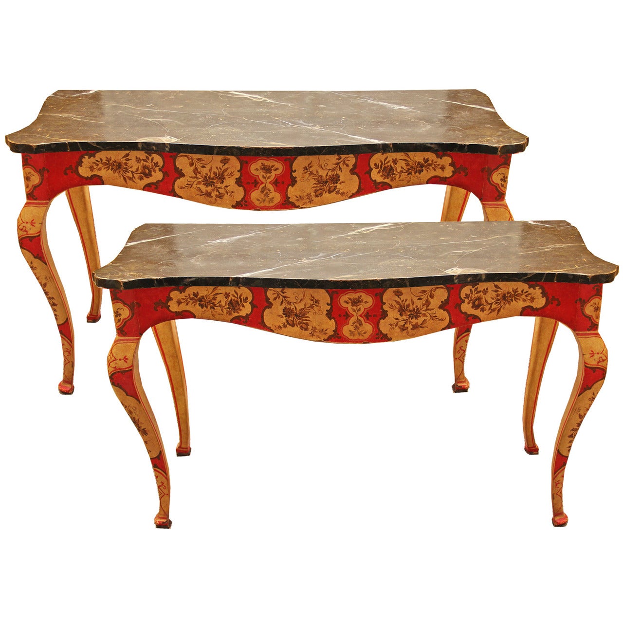 Striking Pair of 18th Century Venetian Polychrome Console Tables For Sale