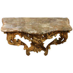 18th Century French Louis XV Giltwood and Breccia Marble Console