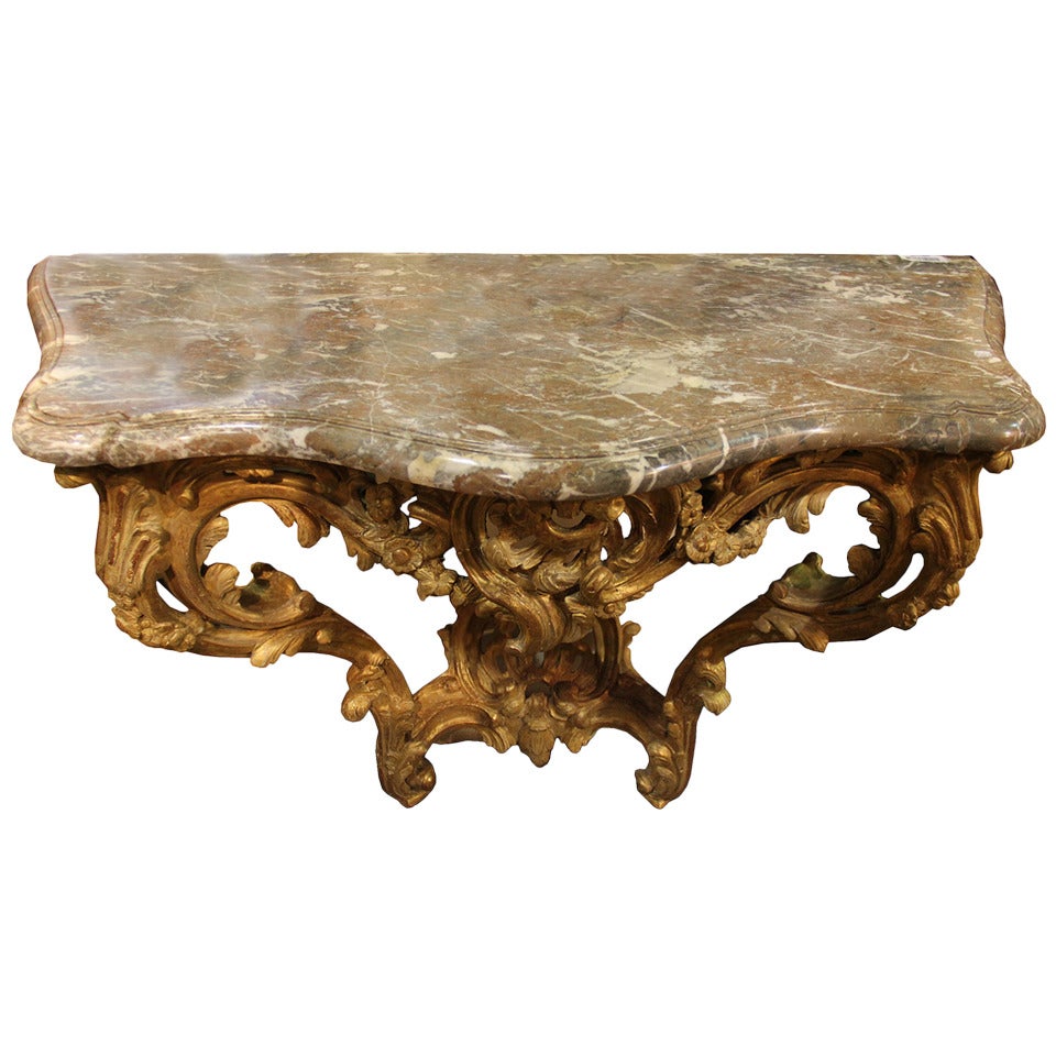 18th Century French Louis XV Giltwood and Breccia Marble Console For Sale