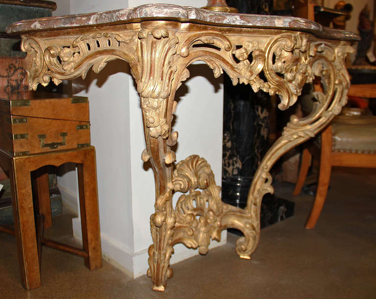 18th Century French Louis XV Giltwood and Breccia Marble Console For Sale 4