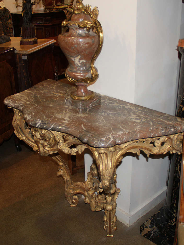 18th Century French Louis XV Giltwood and Breccia Marble Console For Sale 3