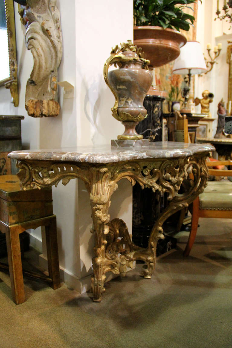 18th Century French Louis XV Giltwood and Breccia Marble Console For Sale 5