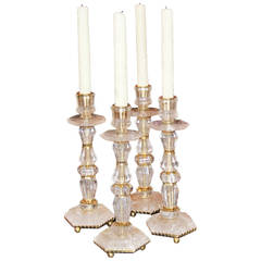 Set of Four Late 19th Century Continental Mounted Rock Crystal Candle Sticks