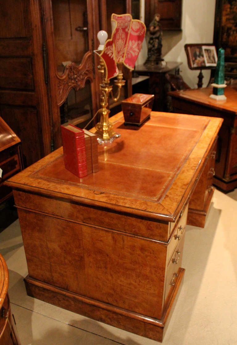 A 19th c. English Regency Burl Walnut Desk 4