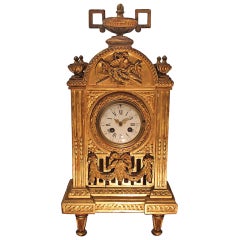 Antique A 19th c. Neoclassical Giltwood Mantel Clock