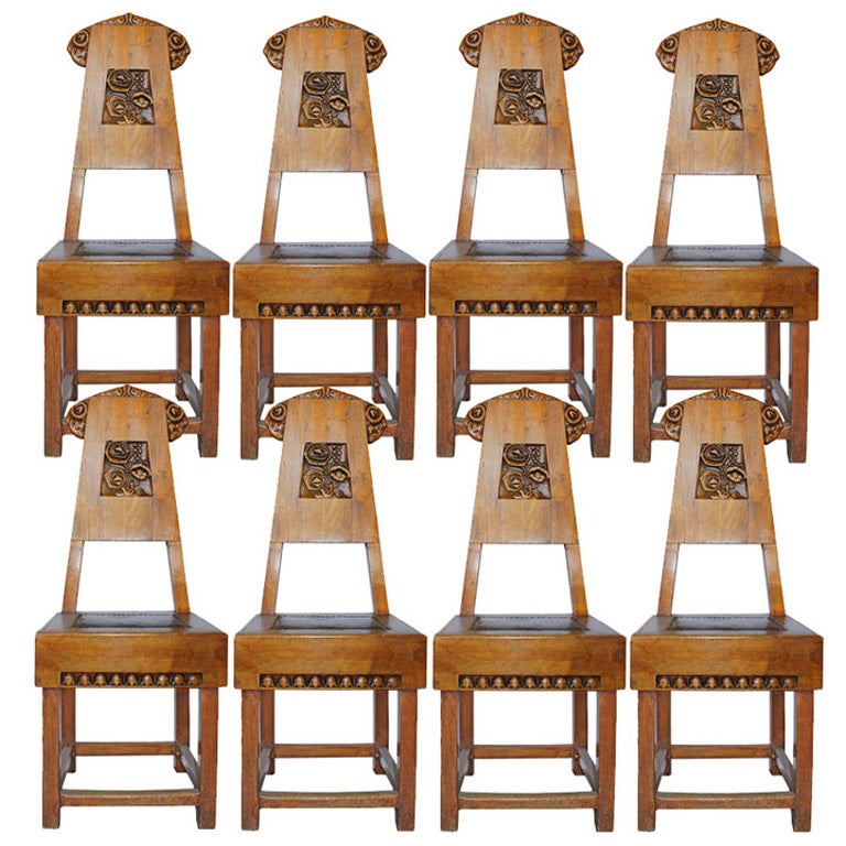 Set of Eight Late 19th Century Russian Birch Dining Chairs For Sale