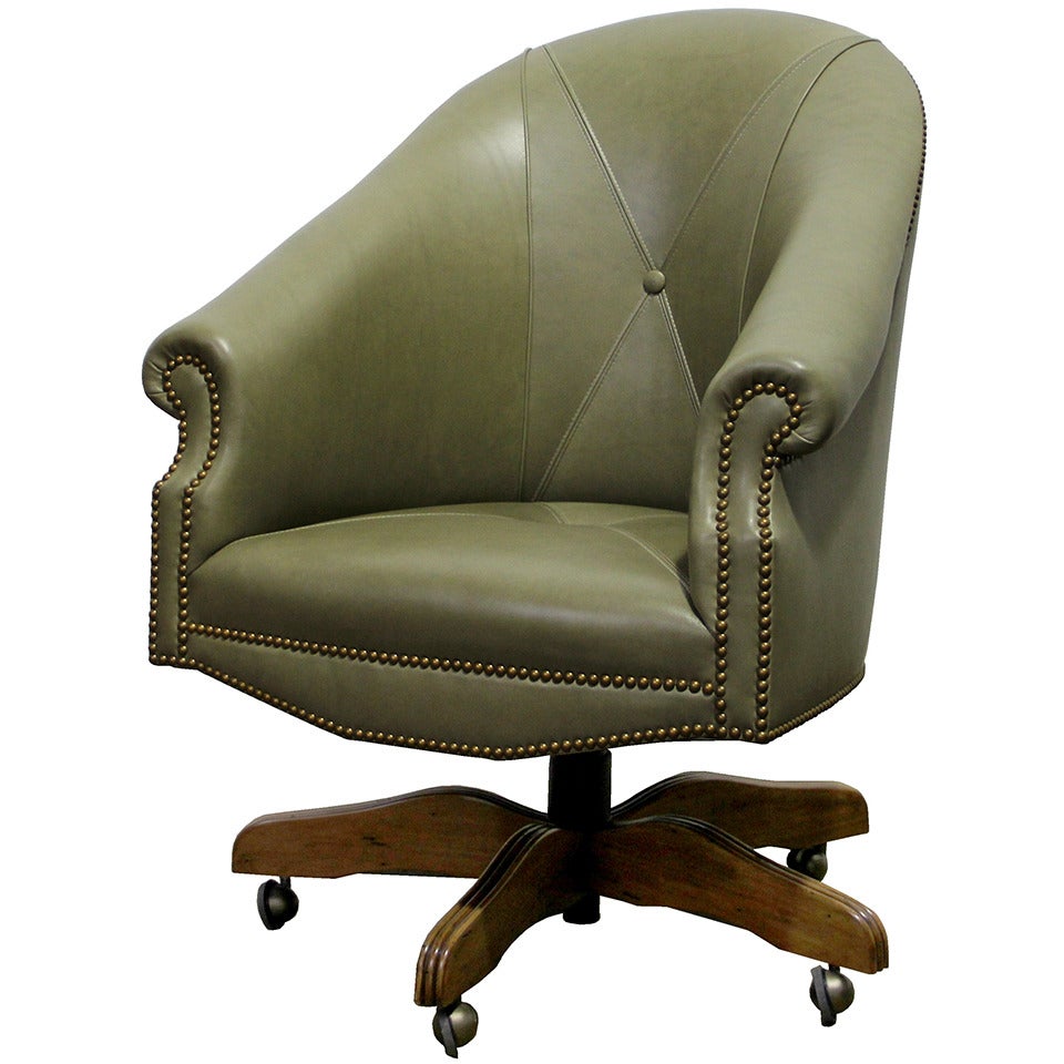 A Custom Adjustable Leather Executive Desk Chair For Sale