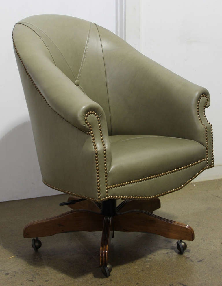 A Custom Adjustable Leather Executive Desk Chair In Excellent Condition For Sale In San Francisco, CA