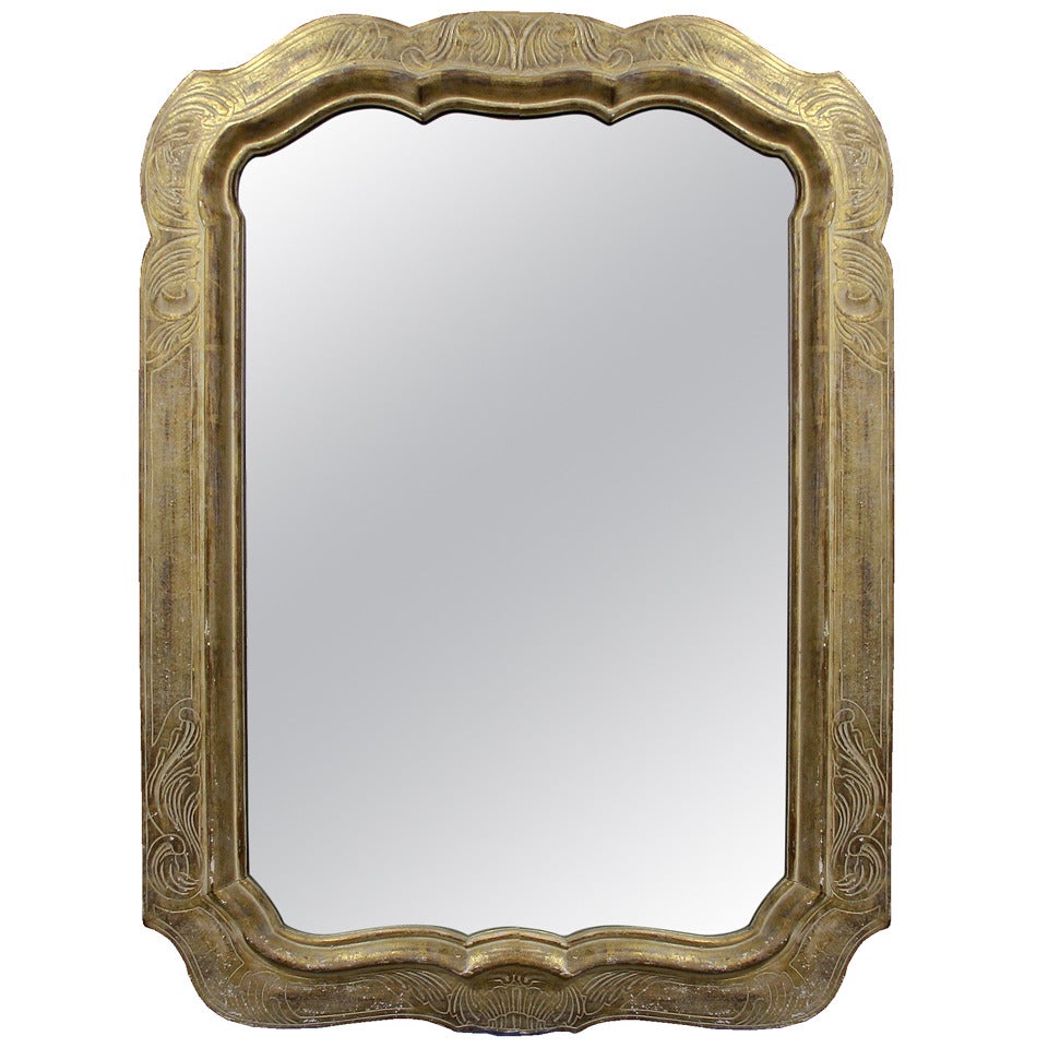 Mid-20th Century Shaped Parcel Giltwood and White Polychrome Mirror For Sale