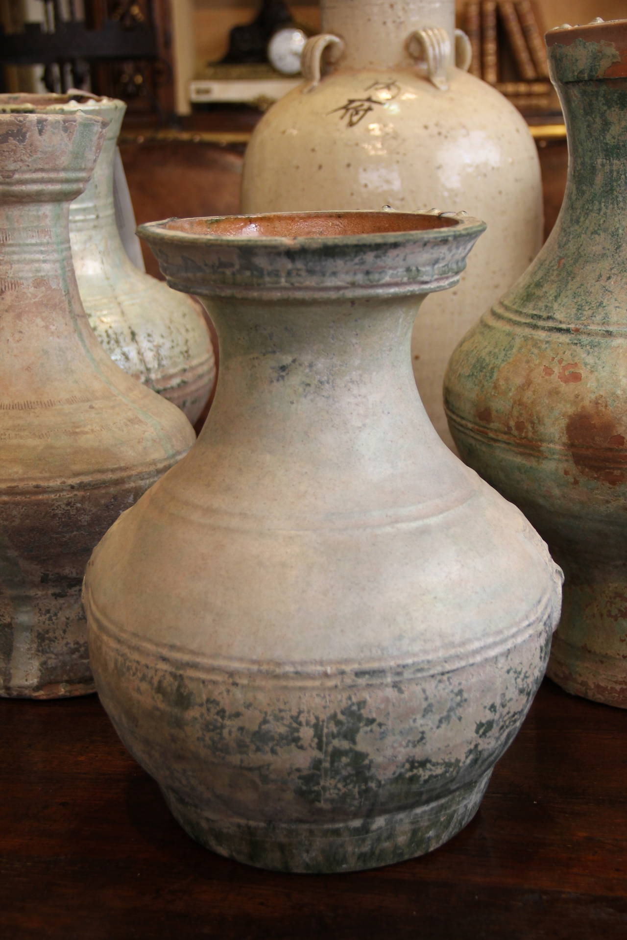 Chinese Set of Four Han Dynasty Glazed Earthenware Jars For Sale
