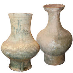 Two Chinese Han Dynasty Glazed Earthenware Jars or "Hu"