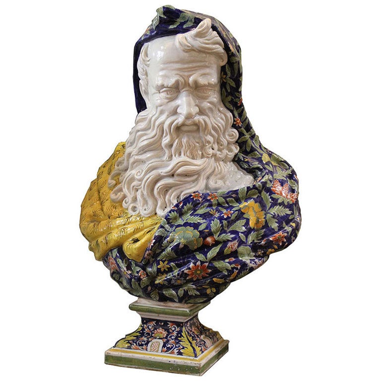 Monumental 19th Century French Rouen Faience Bust of "Winter" For Sale
