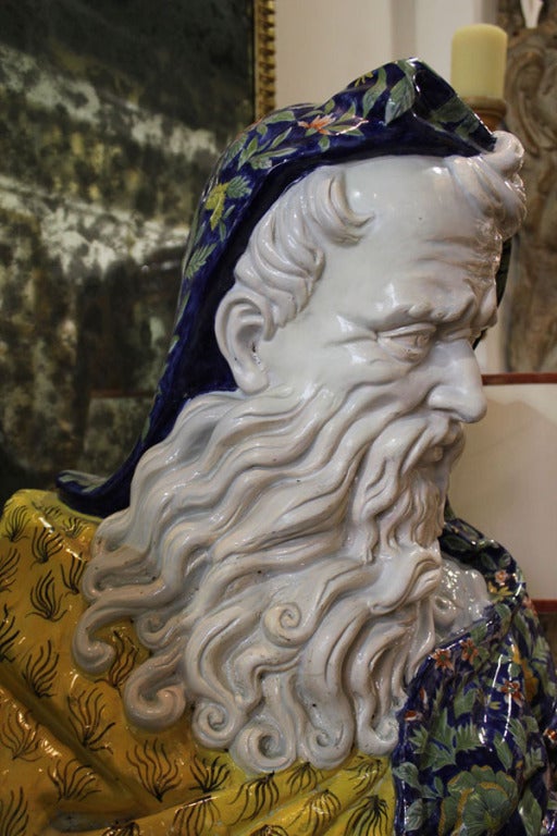 Monumental 19th Century French Rouen Faience Bust of "Winter"