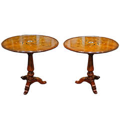 A Pair 18th Century Tuscan Walnut, Ivory and Ebony Marquetry Side Tables