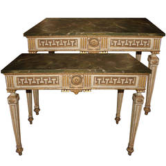 Pair of 18th Century Italian Louis XVI Polychrome and Parcel Gilt Console Tables