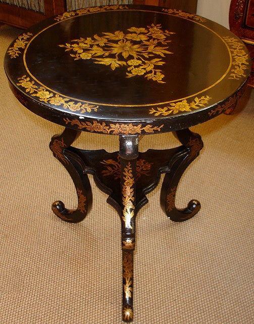 Pair of 19th Century Black and Gold Lacquered English Regency Side Tables