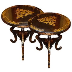 Pair of 19th Century Black and Gold Lacquered English Regency Side Tables