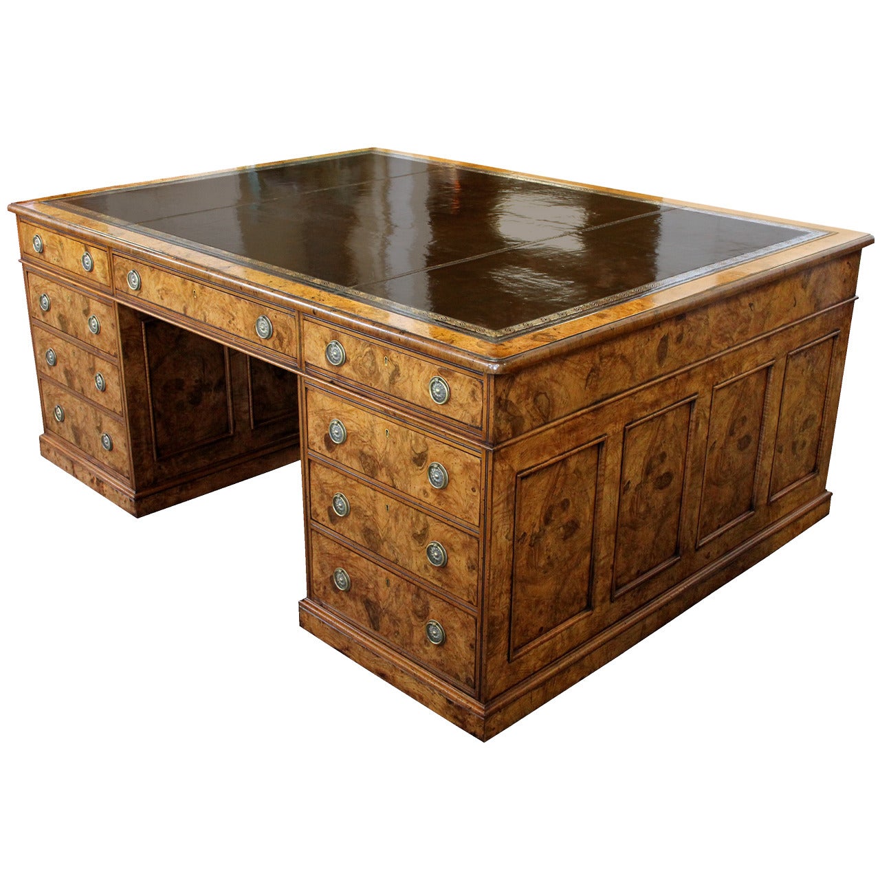 An Impressive 19th Century English Olive Wood Partners' Desk