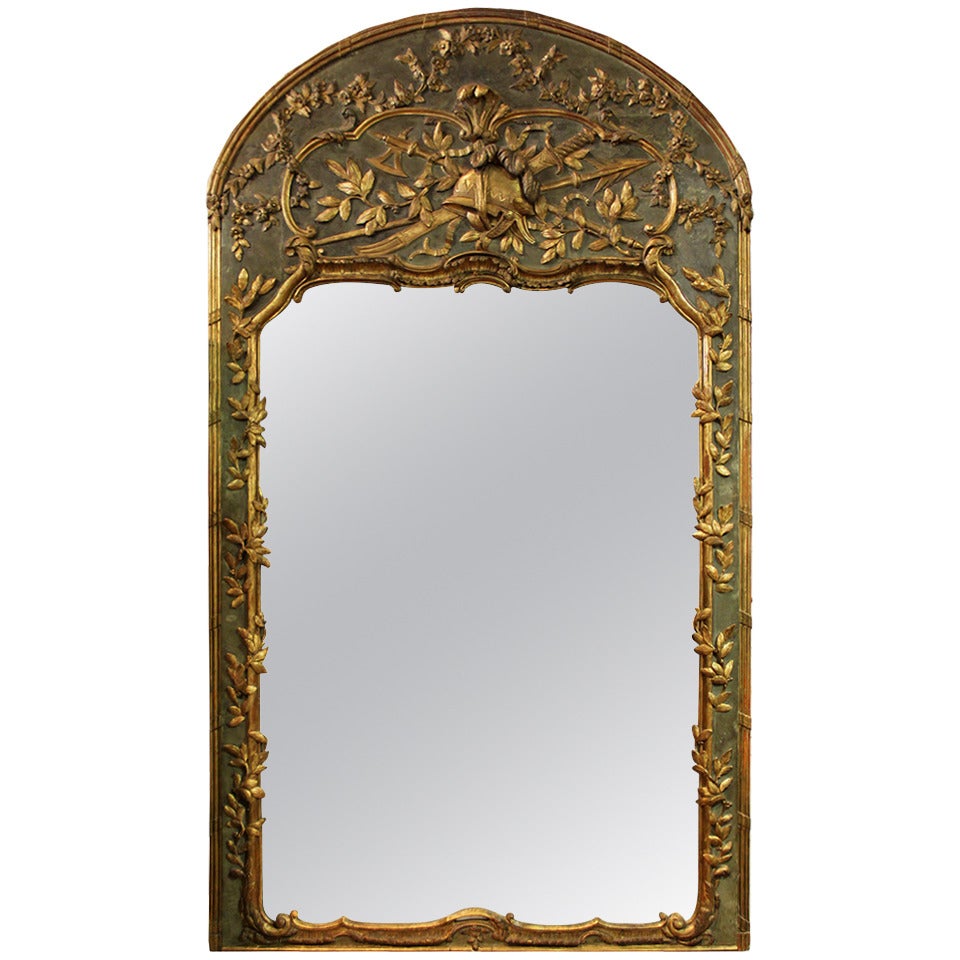 An 18th Century French Polychrome and Parcel Gilt Trumeau Mirror