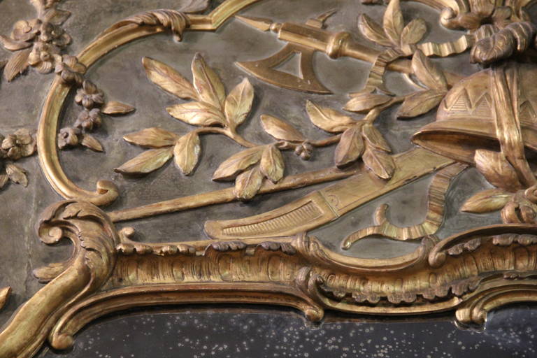 An 18th Century French Polychrome and Parcel Gilt Trumeau Mirror In Excellent Condition In San Francisco, CA