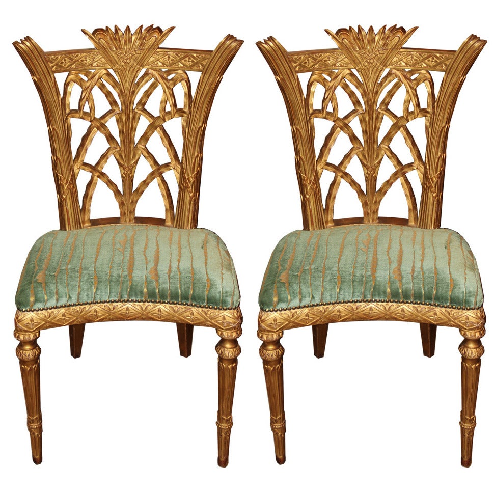 Rare Pair of Late 18th Century English Giltwood Side Chairs For Sale