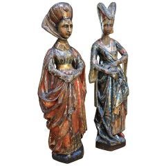 Pair of Polychrome & Parcel Gilt Figures of Venetian Courtesans