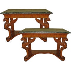 A Pair of 19th c. Genoese Winged Griffin Mahogany Consoles