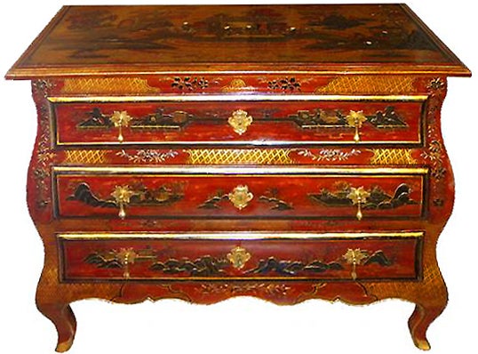 18th Century French Louis XV Red Chinoiserie Commode