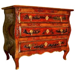 18th Century French Louis XV Red Chinoiserie Commode