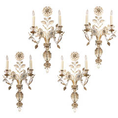 A Set of Four Late 19th Century Venetian Two Light Rock Crystal Sconces
