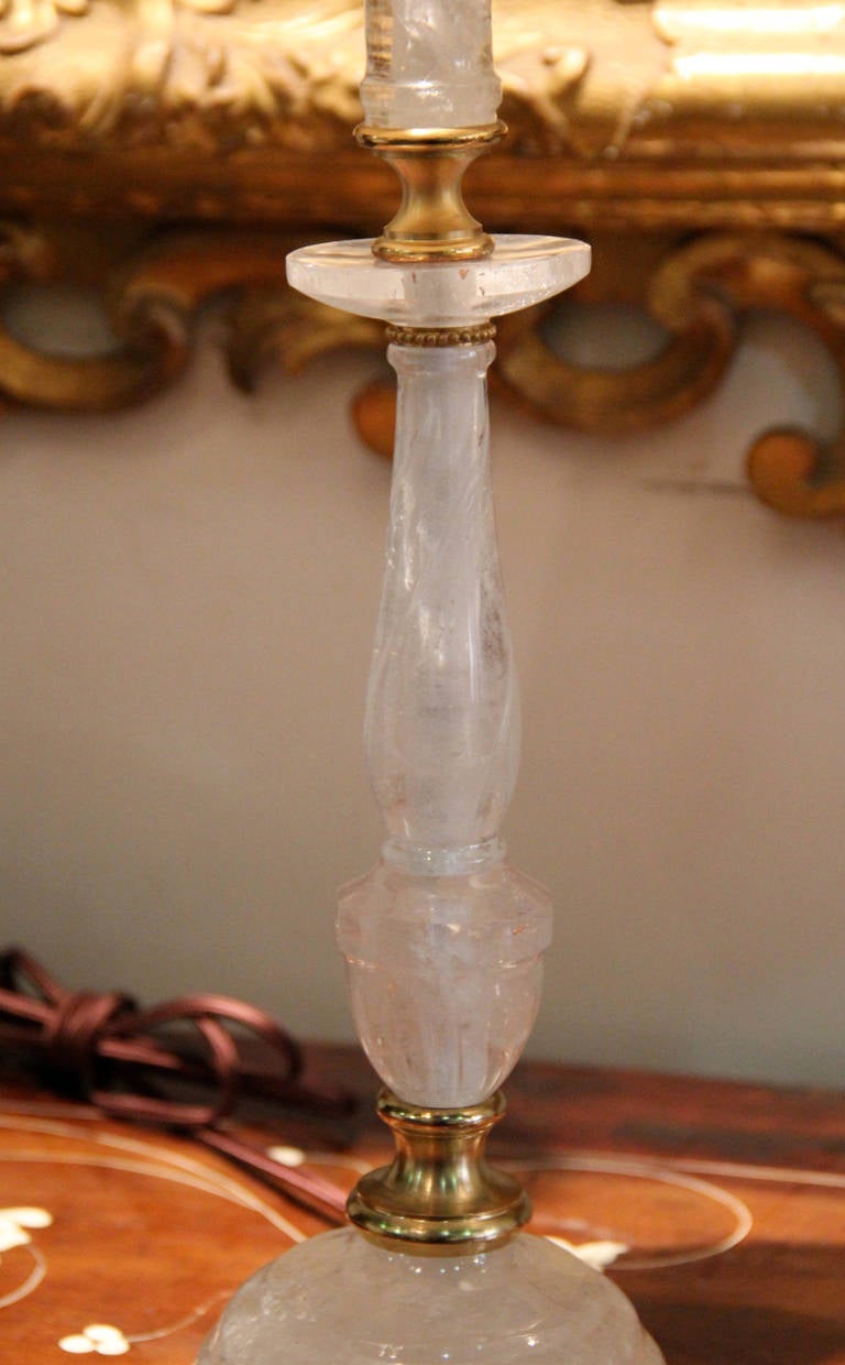 20th Century Rock Crystal Candlestick Now Converted Into a Table Lamp For Sale