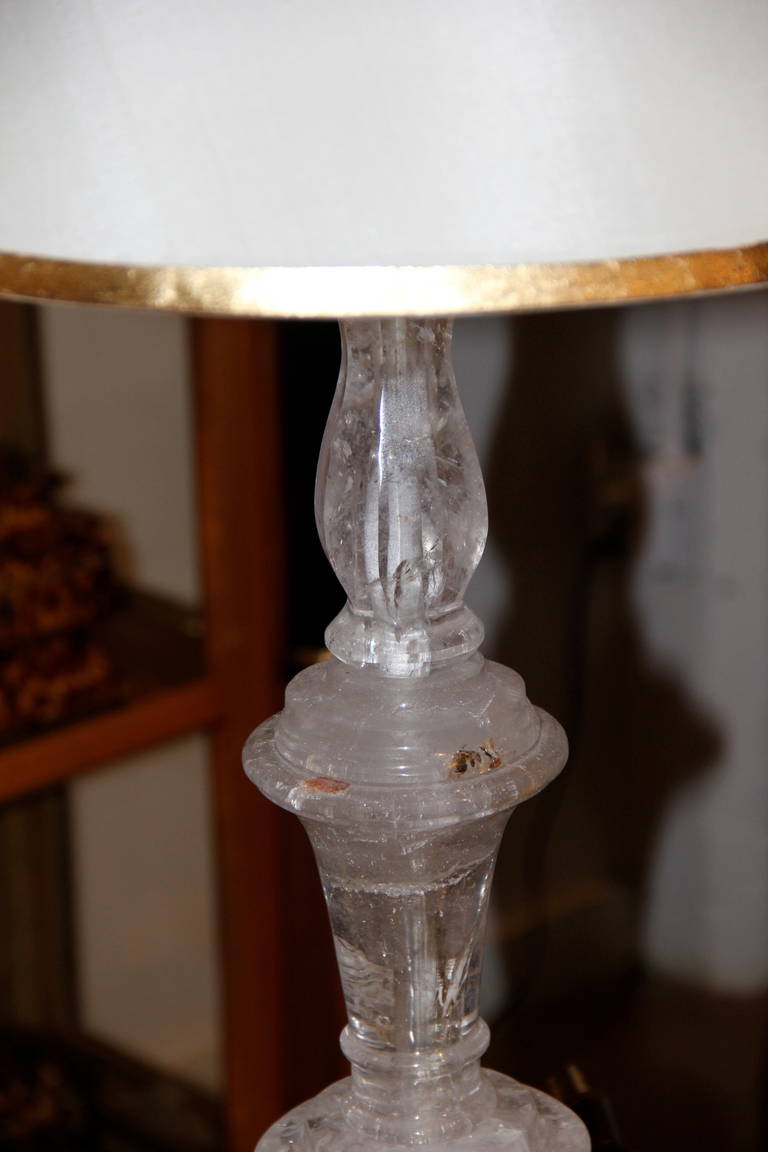20th Century Pair of Rock Crystal Candlesticks Now Converted Into Table Lamps For Sale