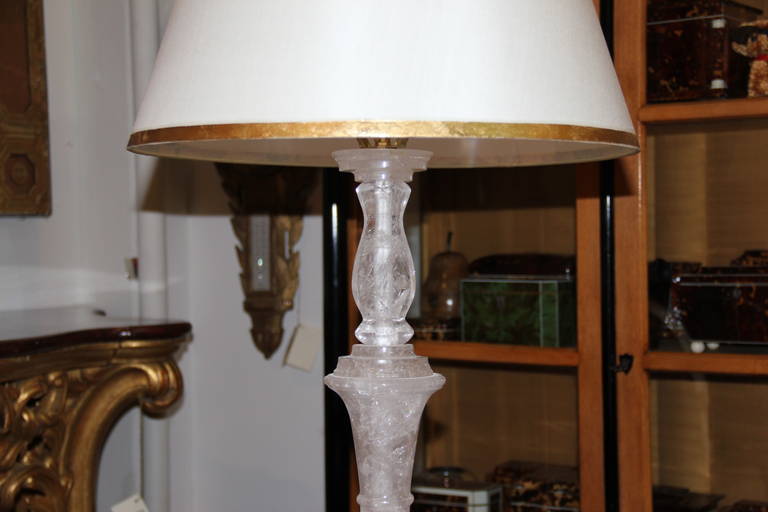 Pair of Rock Crystal Candlesticks Now Converted Into Table Lamps For Sale 2
