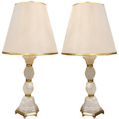 A Pair of Baroque Style Rock Crystal Candlesticks Now Converted to Table Lamps