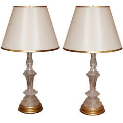 Pair of Rock Crystal Candlesticks Now Converted Into Table Lamps