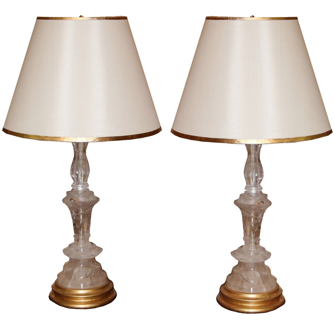 Pair of Rock Crystal Candlesticks Now Converted Into Table Lamps For Sale
