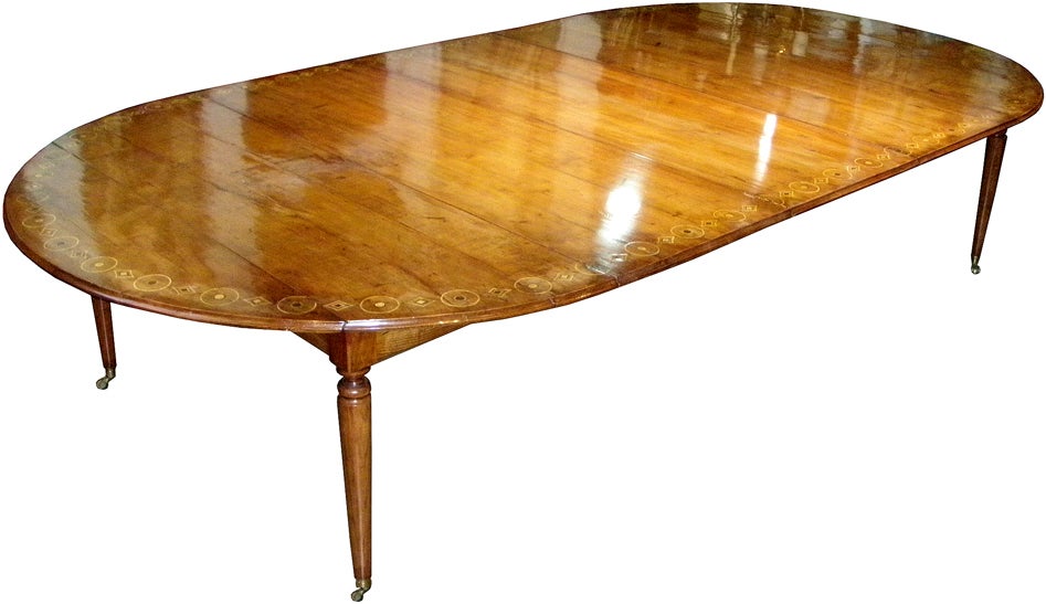 18th Century French Directoire Cherry, Ebony and Satinwood Dining Table