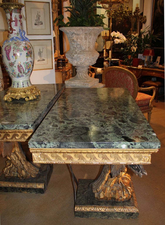 A Rare Pair of English George II Palladian Giltwood Consoles 1