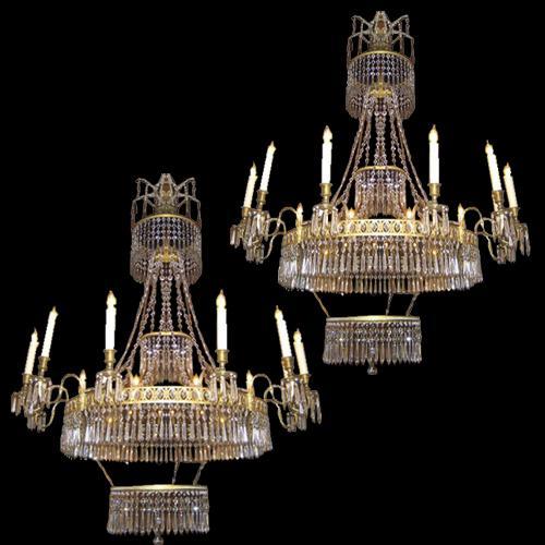 Pair of 19th Century Cobalt Blue and Clear Crystal Russian Chandeliers For Sale 7