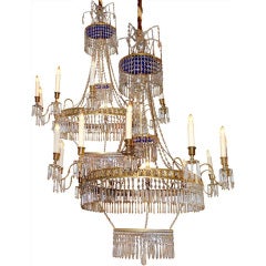 Pair of 19th Century Cobalt Blue and Clear Crystal Russian Chandeliers