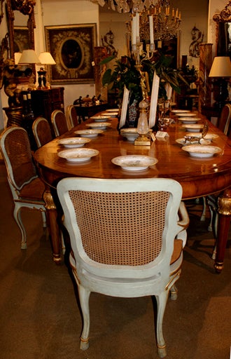 Harlequin Set of 12 Italian Louis XV Dining Armchairs and Side Chairs In Excellent Condition For Sale In San Francisco, CA