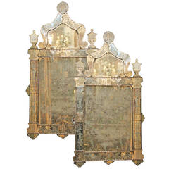 Glittering Pair of 18th Century Venetian-Cut Crystal Palazzo Mirrors