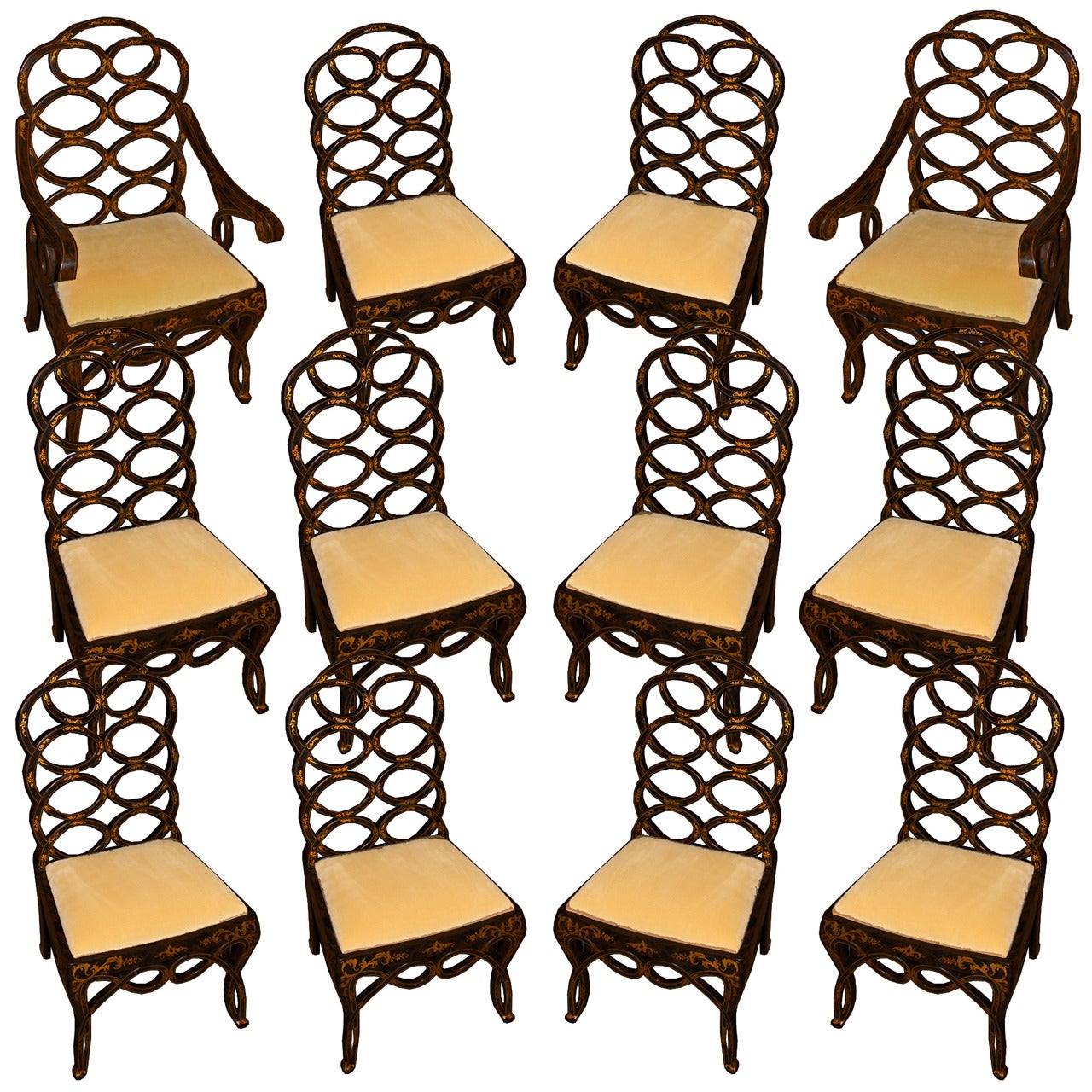 Set of Twelve George III Parcel Gilt and Black-Japanned Dining Chairs