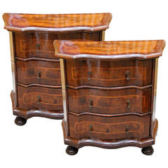 Pair of 18th Century Lombardy Arbalette Walnut and Parquetry Bedside Commodini