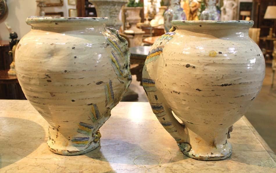 Pair of 19th Century Sicilian Majolica Rusticated Jardinieres For Sale 5