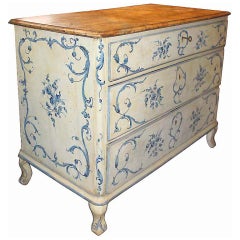 Antique 18th Century Italian Painted Blue and White Commode Chest of Drawers