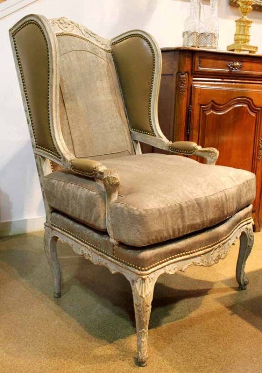 Mid-18th Century French Louis XV Painted Fauteil Wing Chair In Excellent Condition For Sale In San Francisco, CA