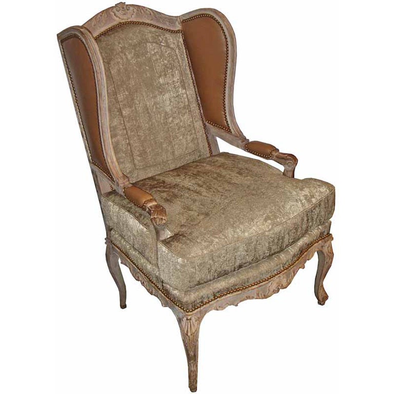 Mid-18th Century French Louis XV Painted Fauteil Wing Chair For Sale