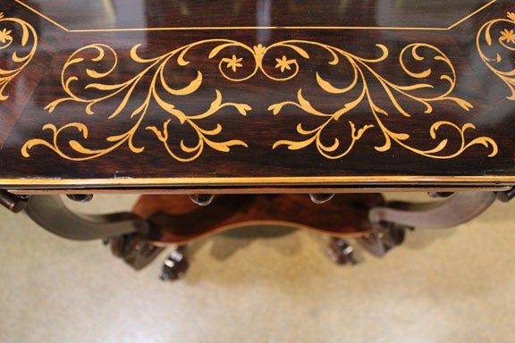 19th Century Florentine Ebony and Marquetry Side Table For Sale 1