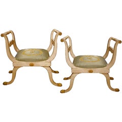 A Pair of 19th c. Italian Empire Curule Benches (Stools)